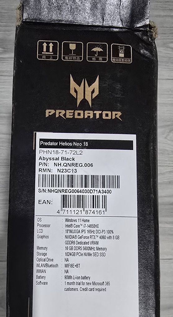 Laptop Gaming Predator Helios Neo 18 / i7-14650HX / RTX 4060