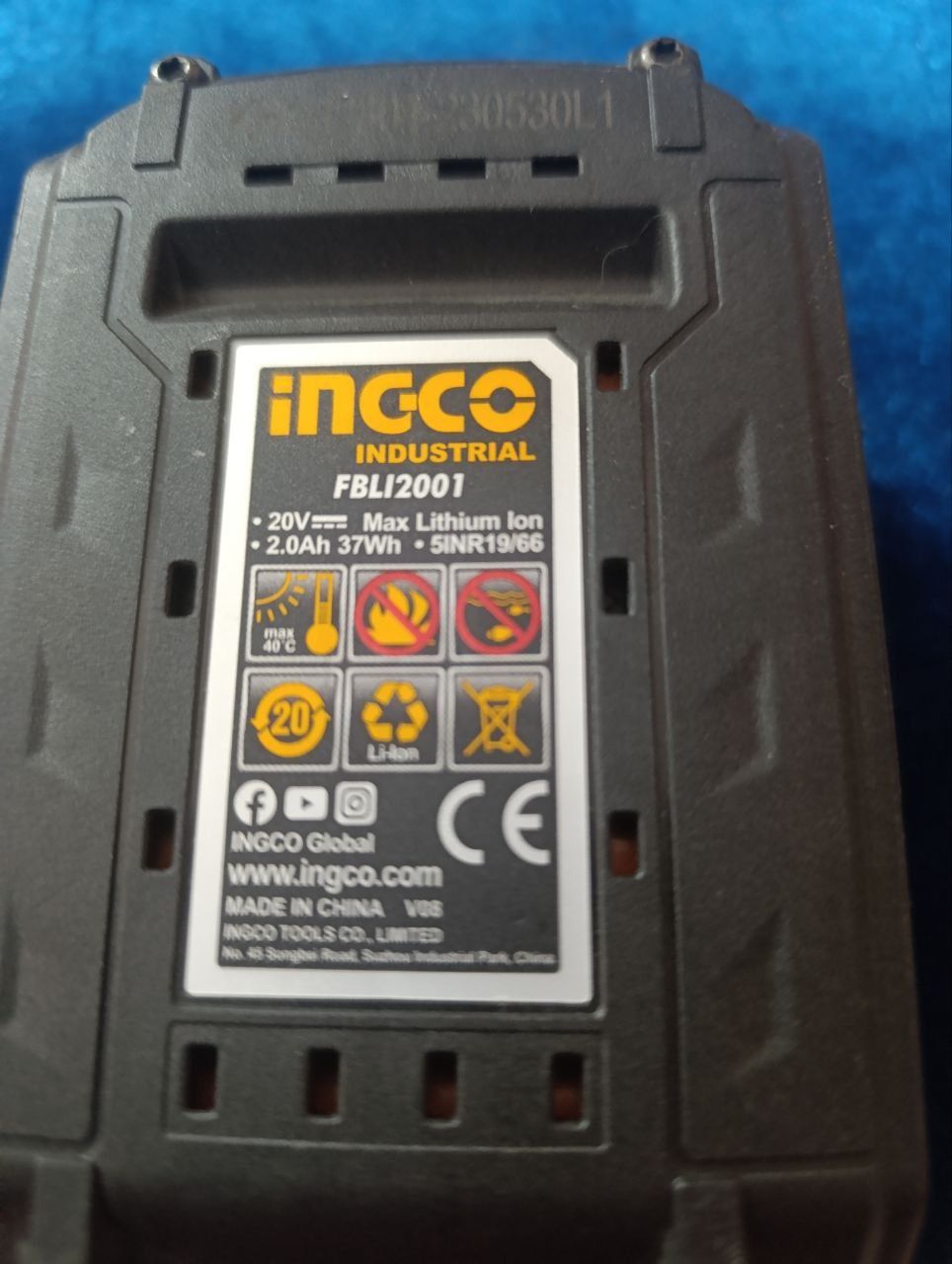 Аккумулятор INGCO FBLI20011, 2,0 Ач Li-Ion 20 В