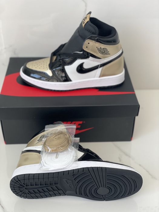 Air Jordan 1 High Patent Gold Toe NRG Retro White