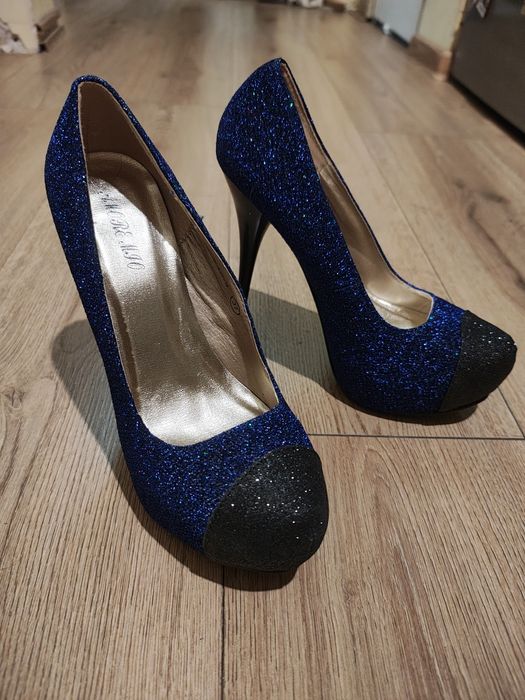 Pantofi cu sclipici albastru negru 37 NOI