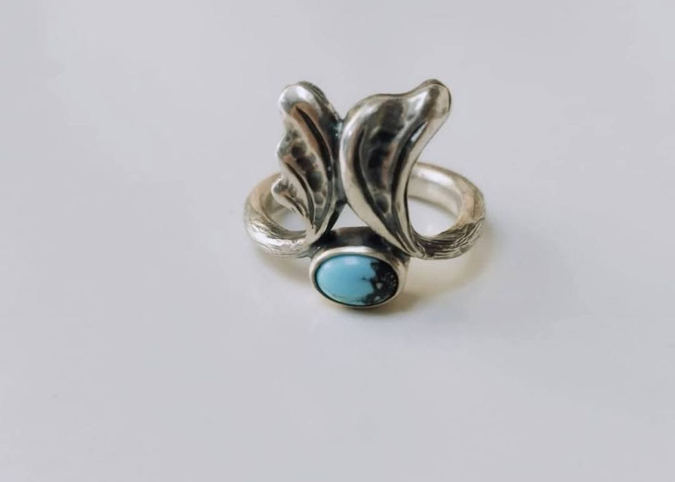 Vechi inel din argint de 925, cu cabochon turcoaz