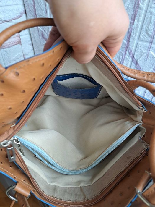 дамска чанта,раница,синя,кожена-естествена кожа