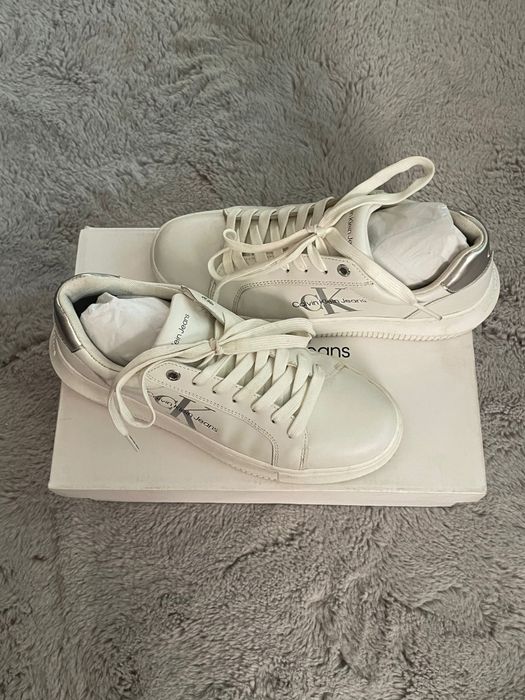 Adidasi Calvin Klein albi piele naturala