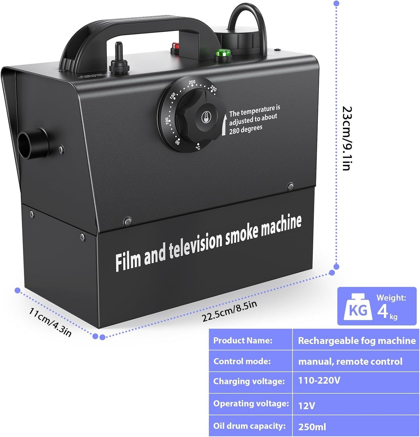 Преносима машина за дим, акумулаторна, професионална 400W, 21000mAh
