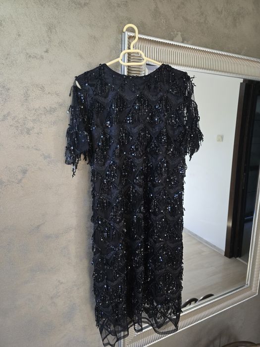 Rochie neagră de ocazie, noua, cu paiete