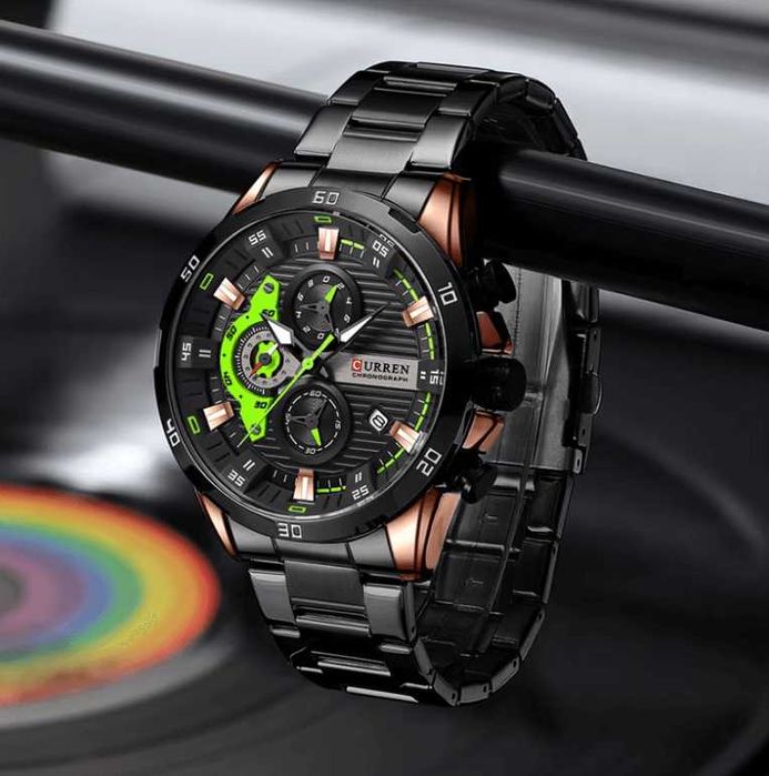 CURREN 8402 – BLACK GREEN — Мъжки спортно-елегантен часовник
