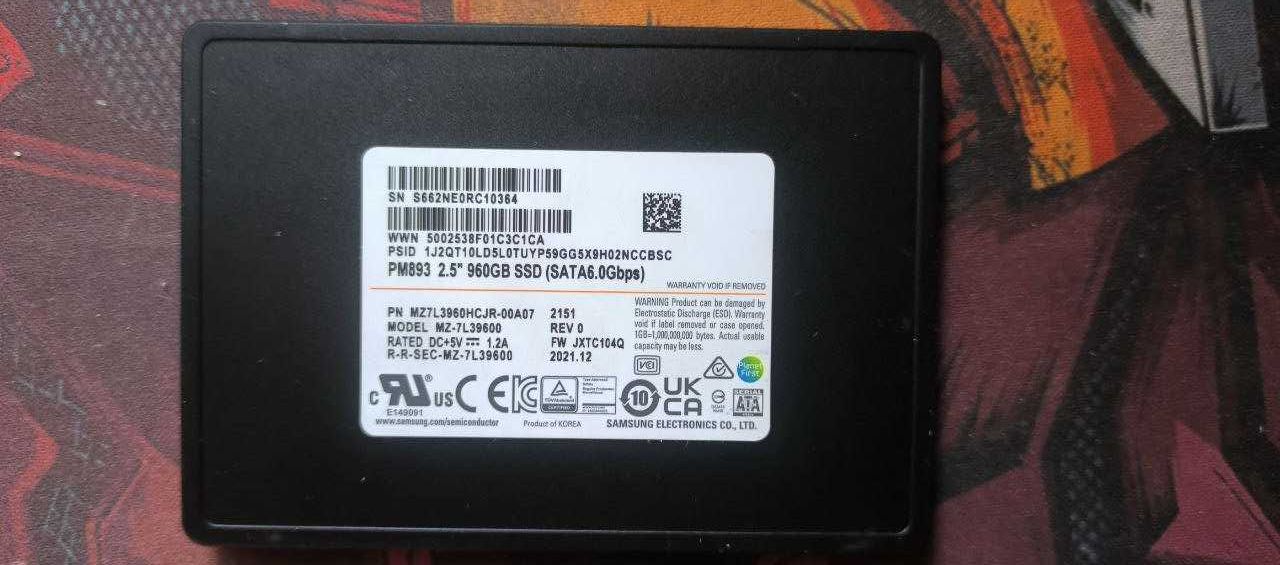 SSD Samsung PM893 для серверов и пк 960GB