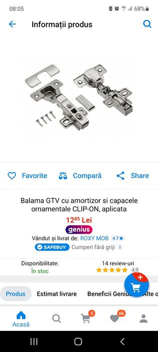 Balamale aplicate GTV cu amortizor încorporat cu CLIPS +capace mascare