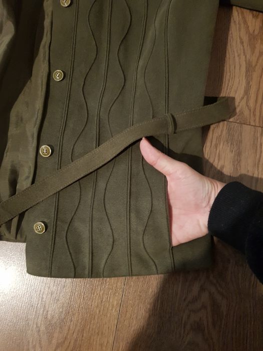 Costum verde kaki din piele intoarsa naturala XS