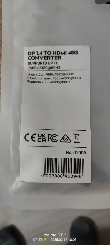 Adaptor DisplayPort 1.4 tată la HDMI mamă 8K Konverter, activ
