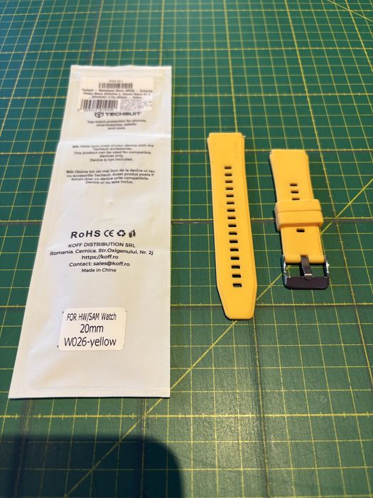 Curea Ceas Cauciuc 20mm Techsuit - Galben