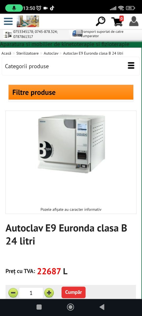 Autoclav E9 Euronda clasa B 18 litri