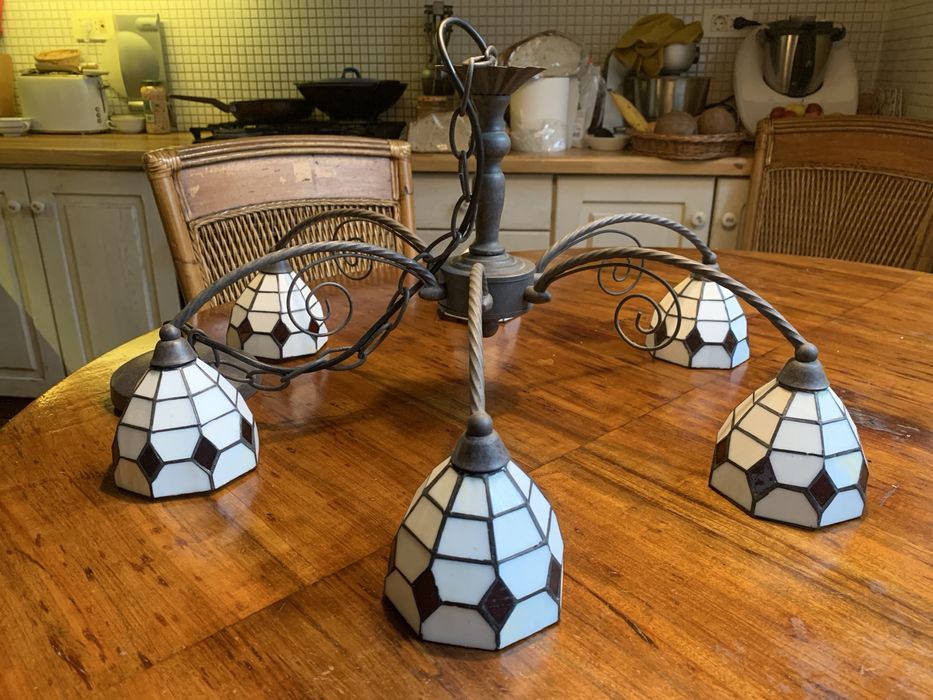 Camdelabru cu sticla vitraliu si 6 brate