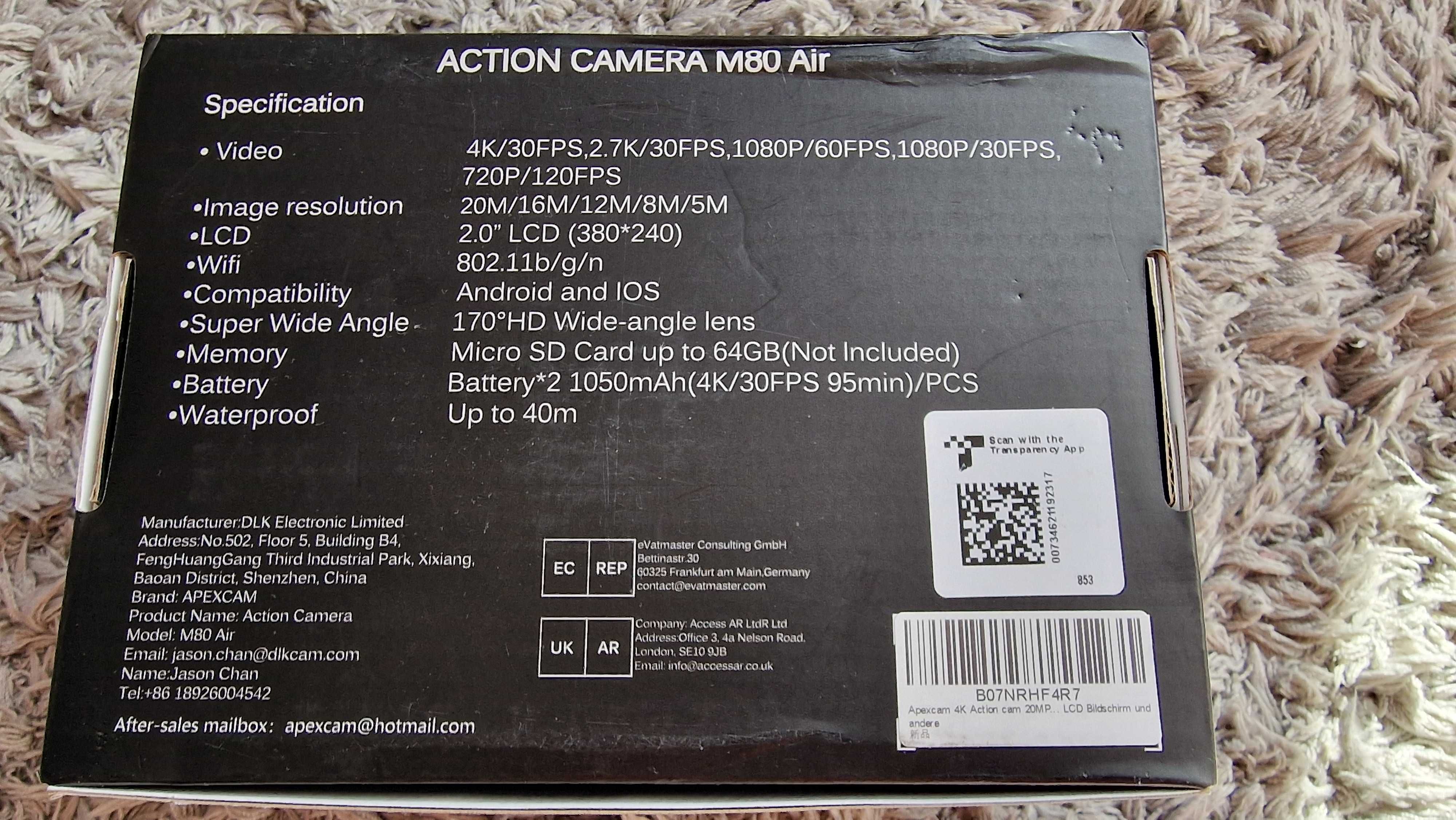 Camera actiune Apexcam M80 Air,  4K 20MP 40M, waterproof