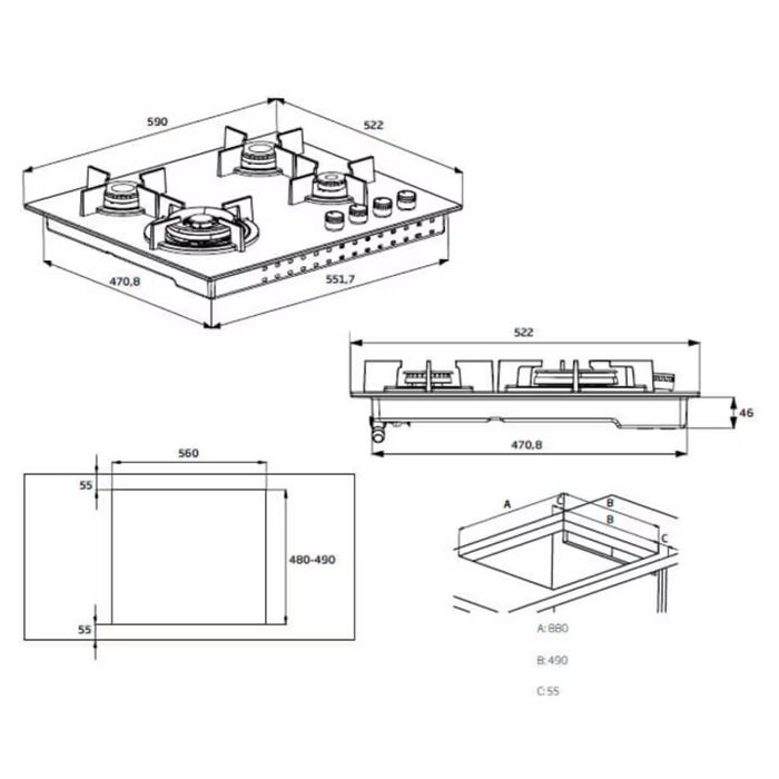 Plita incorporabila Beko HIAW64225SX, Gaz, 4 arzatoare