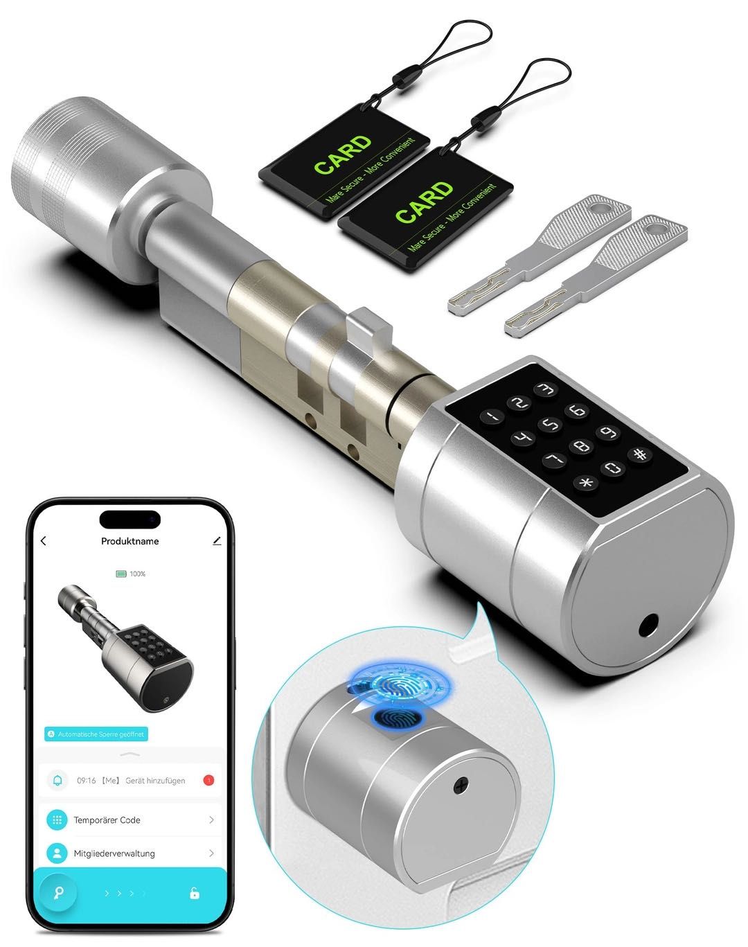 Smart брава Заключване с пръстов отпечатък с цифров код RFID ключ APP
