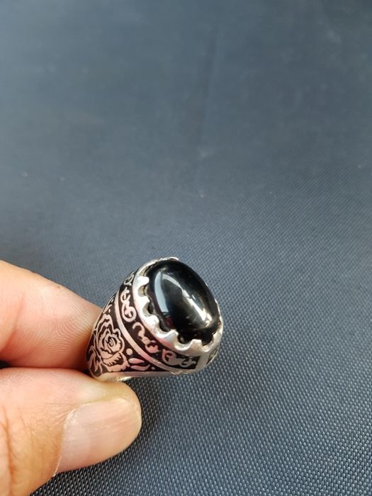 Ghiul mare argint 925 cu piatra onix in gheara,model trandafir negru