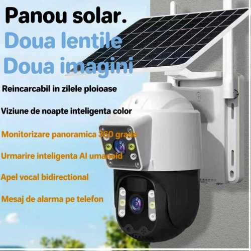 Camera tripla wifi, 16 mp,  10X + card 64 Gb, 4K, PTZ, waterproof.