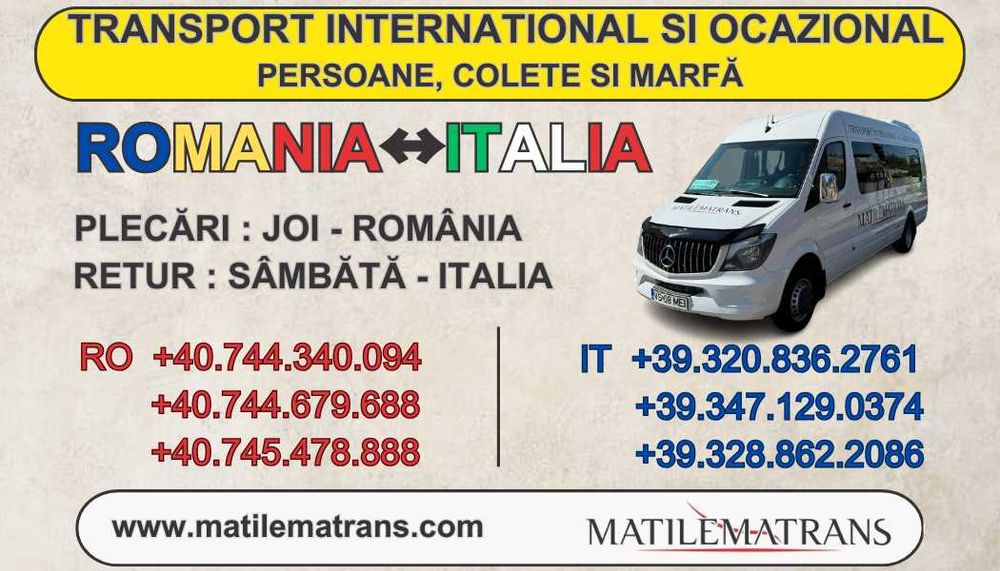 Transport international Romania-Italia persoane si colete