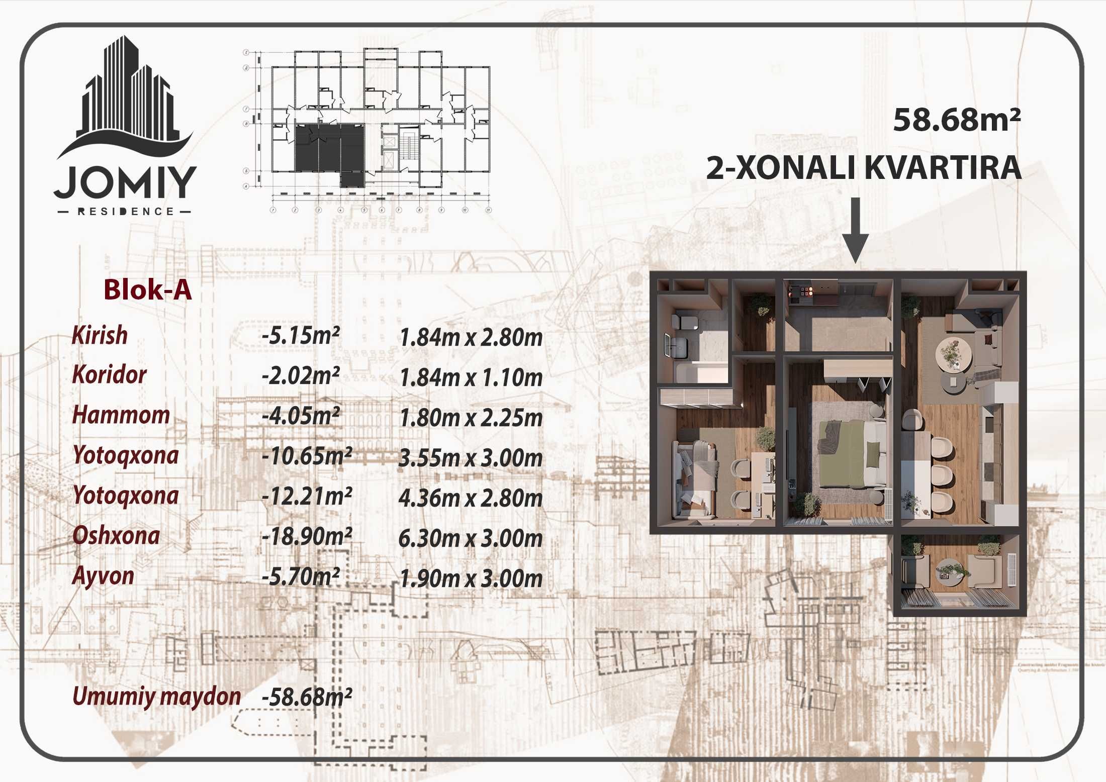 Jomiy Residencedan Mega Aksiya tayyor remontlari bilan