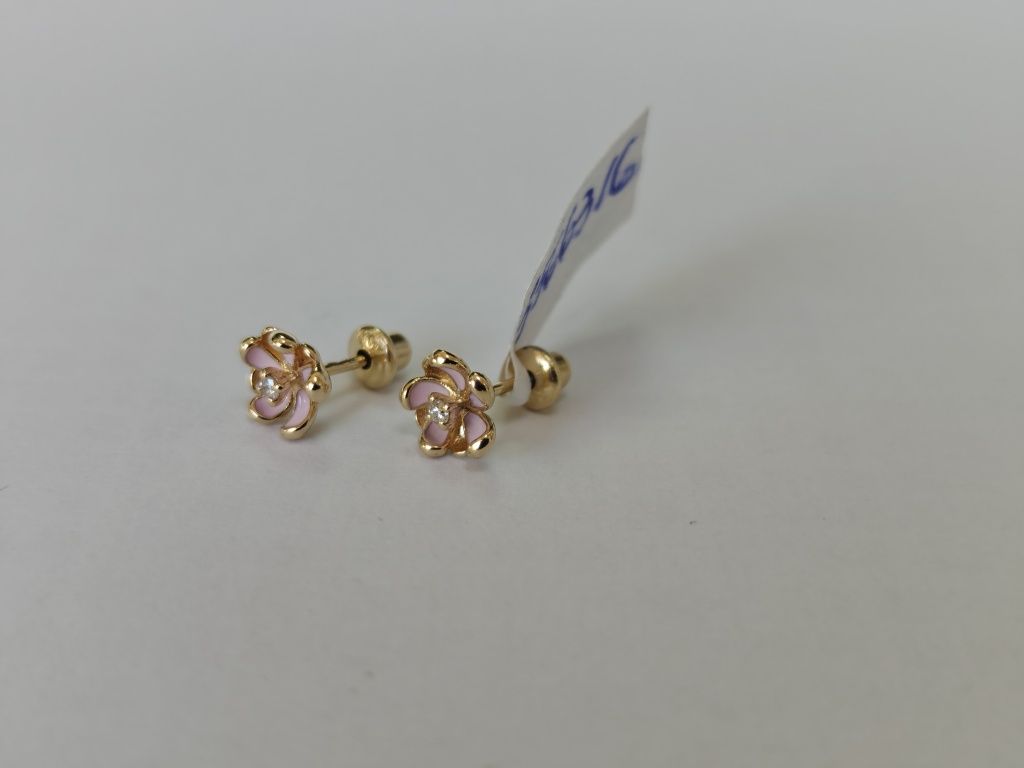Cercei Teilor aur 14k cu diamante naturale pt copii (r)