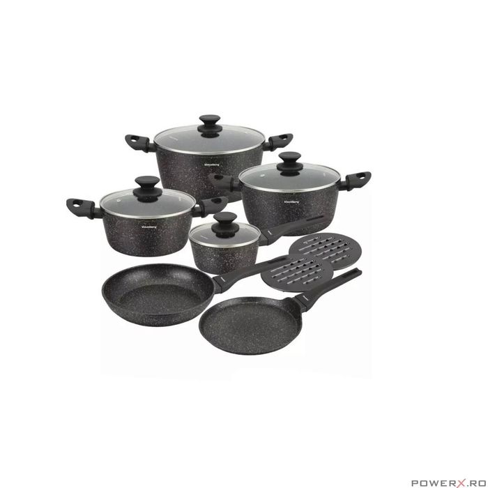 Set oale de aluminiu, cu capac din sticla, 12 piese, Klausberg