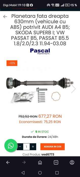 Vând planetara dreapta noua  pasat b5.5 1.8T 150