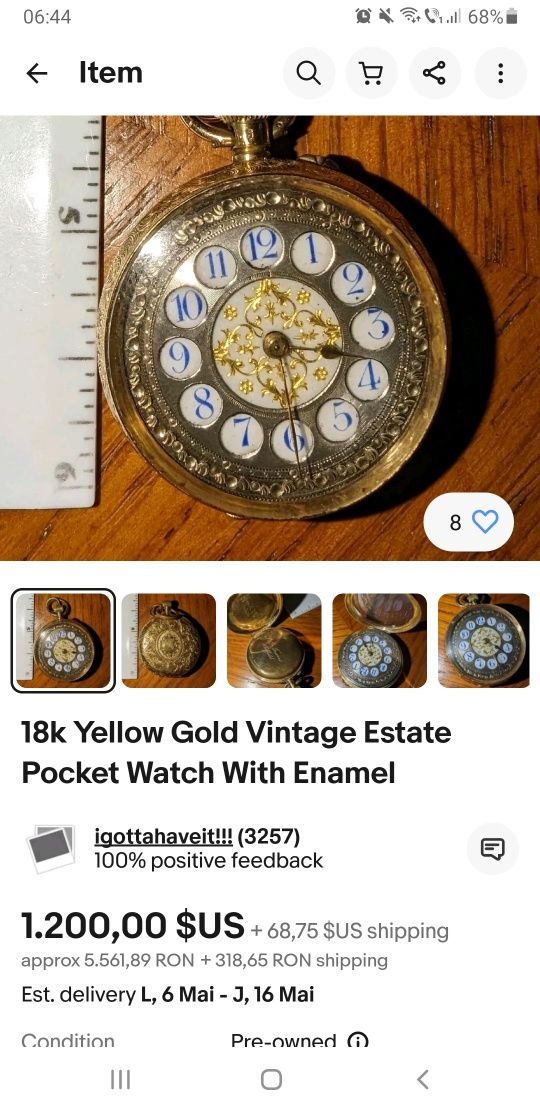 Ceas vechi, carcasa aur 18 k