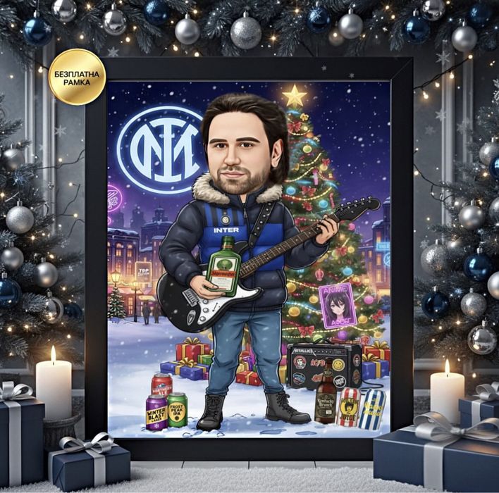 Коледна карикатура + безплатна рамка