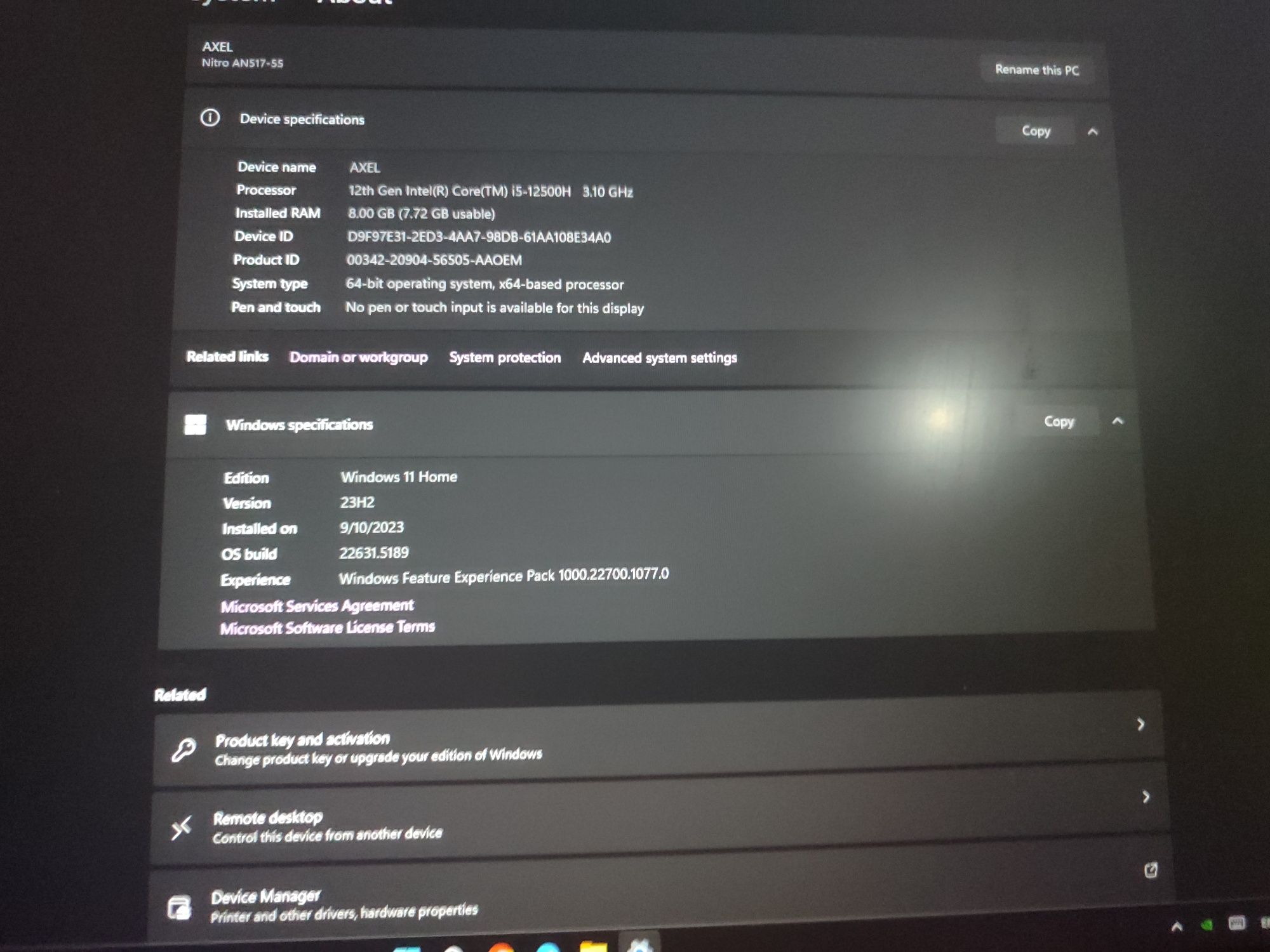Ноутбук ACER Nitro 5/i5-12500H/512GB/ 8GB DDR4 /17.3" FHD