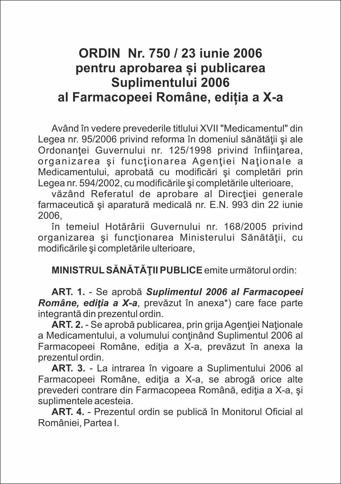 Farmacopeea Română, Ediţia a X-a, Supliment 2006