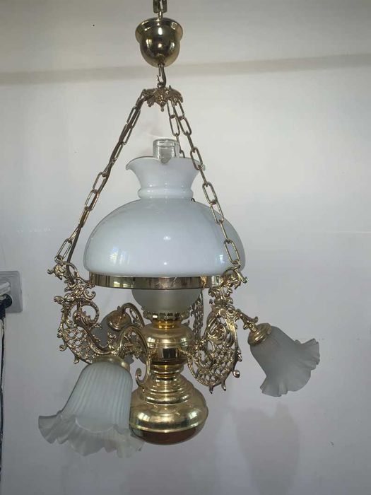 Candelabru din alama si brate din bronz cu cinci becuri