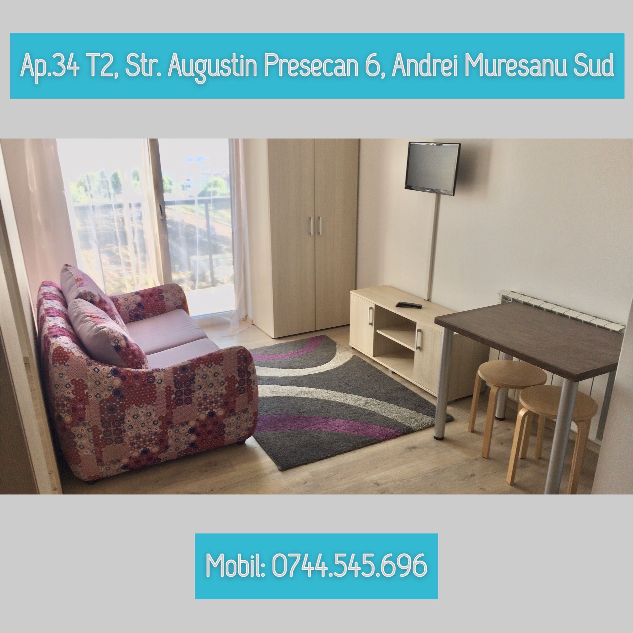 Chirie apartament cu 2 camere complet utilat - Andrei Muresanu Sud