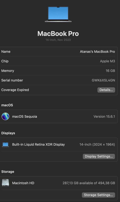 MacBook Pro 14" M3 – 16GB RAM / 512GB SSD