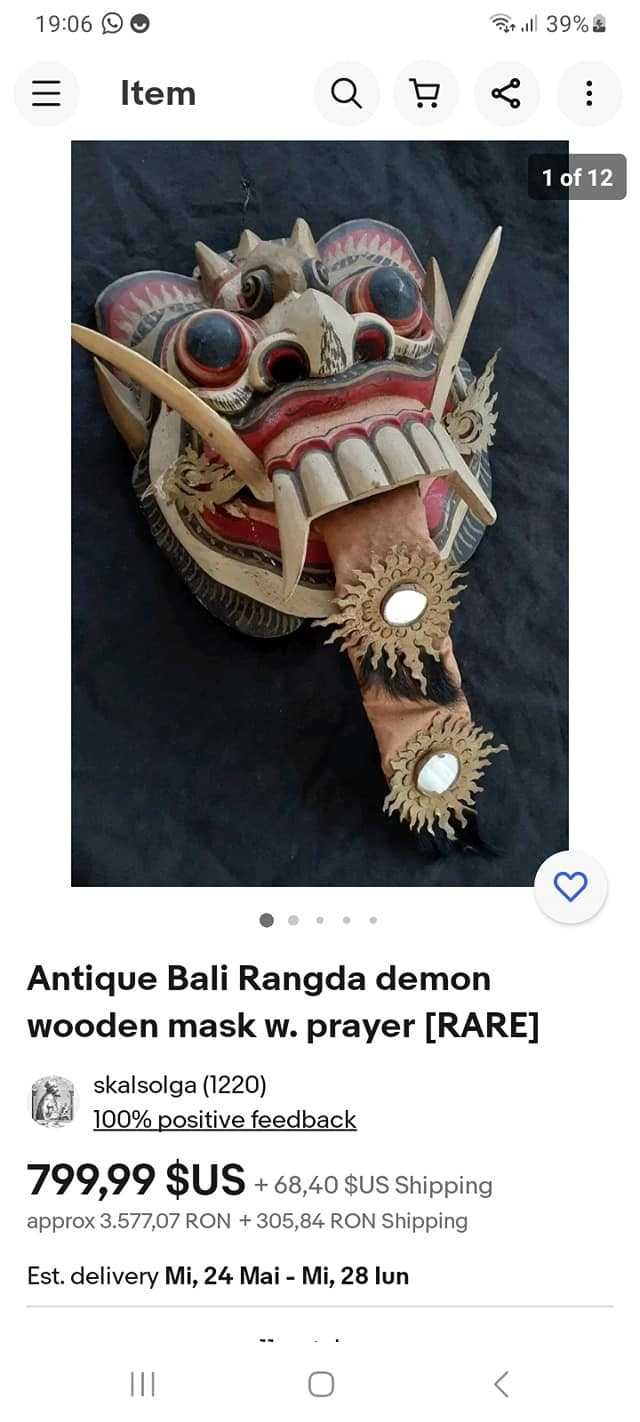 Masca vintage din lemn-Demonul Rangda din Bali