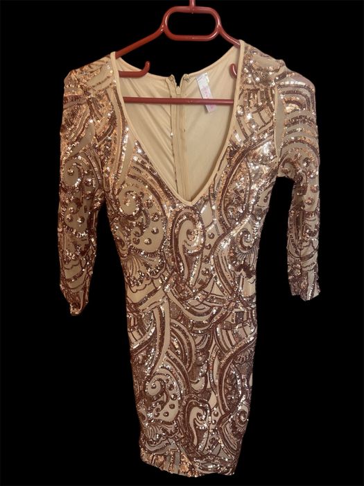 Пайетене рокля розово злато