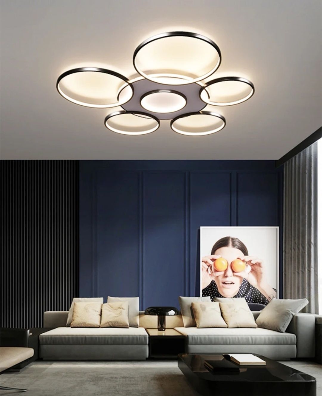 LED рингове кафеви 6+1 за таван с дистанционно 110 см, 106 W
