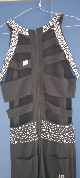 Salopeta neagra eleganta cu franjuri