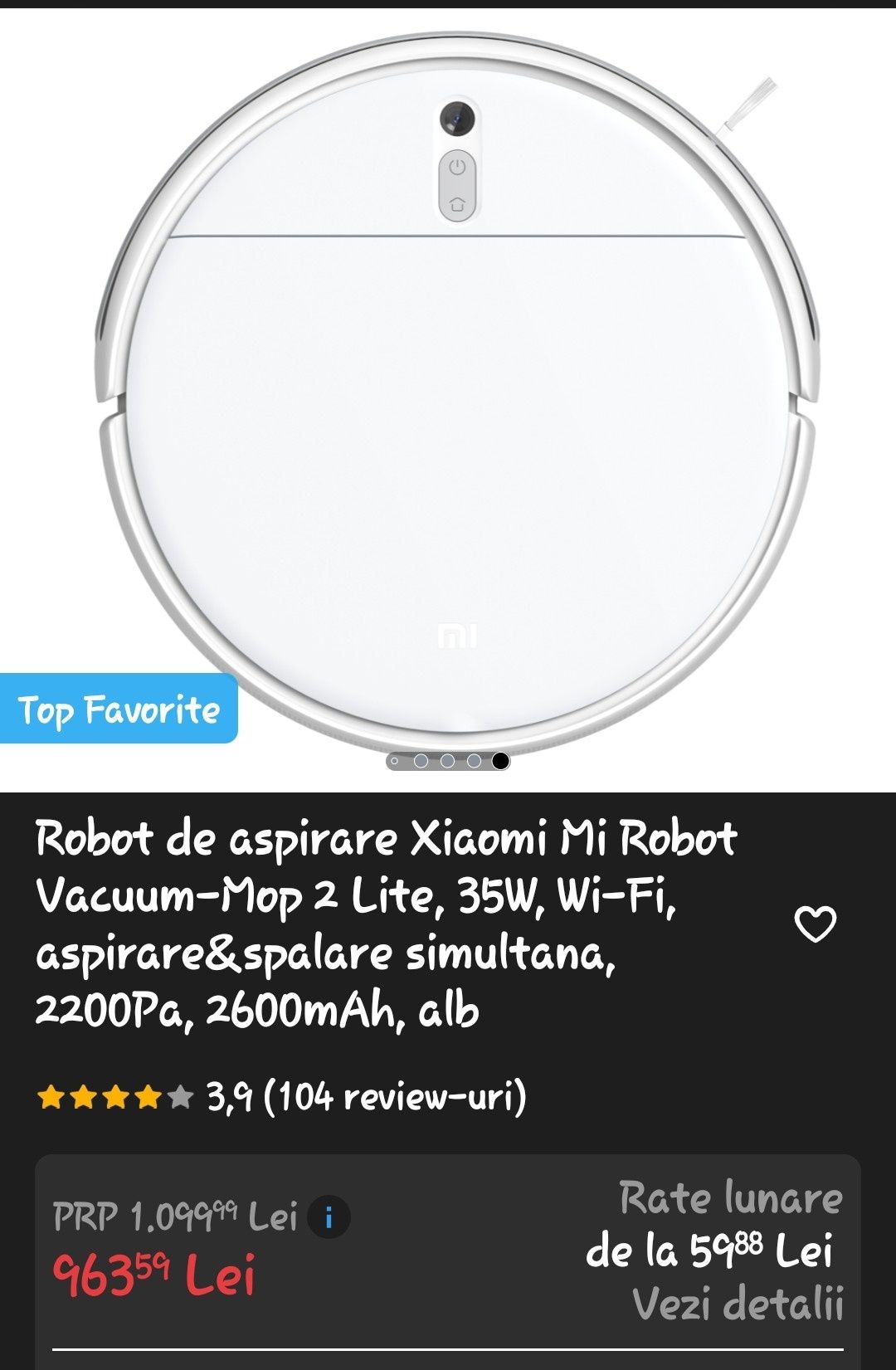 Robot de aspirare Xiaomi Mi Robot Vacuum-Mop 2 Lite