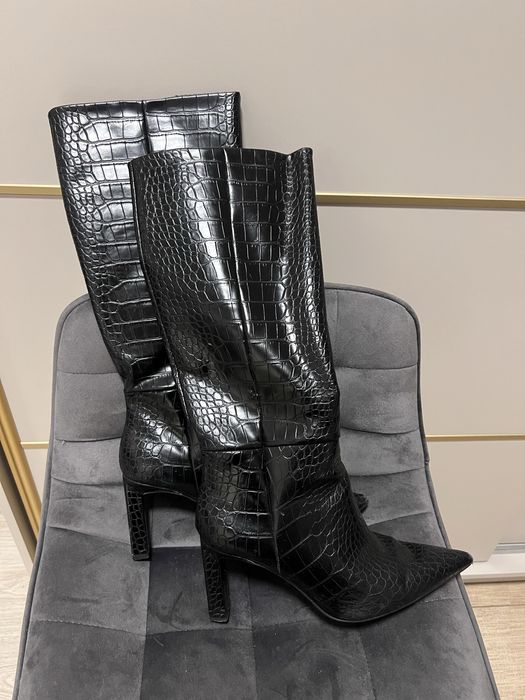 Cizme lungi negre – stil șarpe – piele ecologică