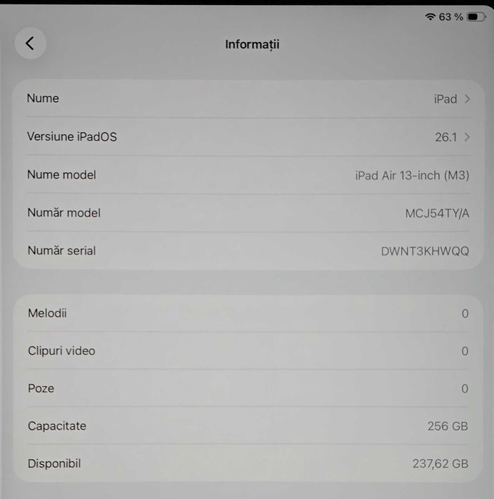 iPad Air 13", M3 (2025), 256GB, Wi-Fi + Cellular, Space Grey, nou