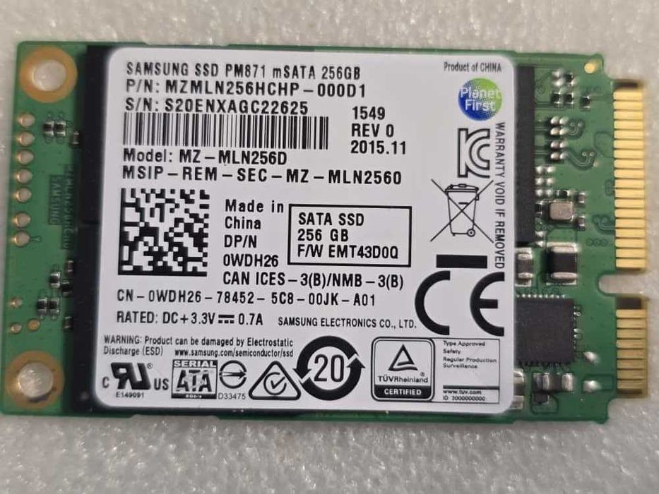 Solid-State Drive (SSD) Samsung 256GB PM871 MZ-MLN256D mSATA