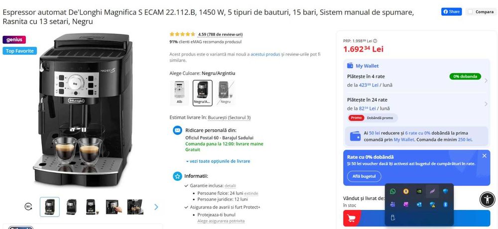 Espressor automat De'Longhi Magnifica S ECAM 22.112.B Stare buna!