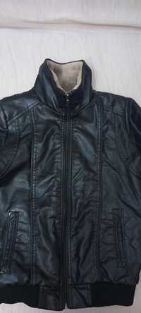 Кожаная куртка с мехом на рост 140см