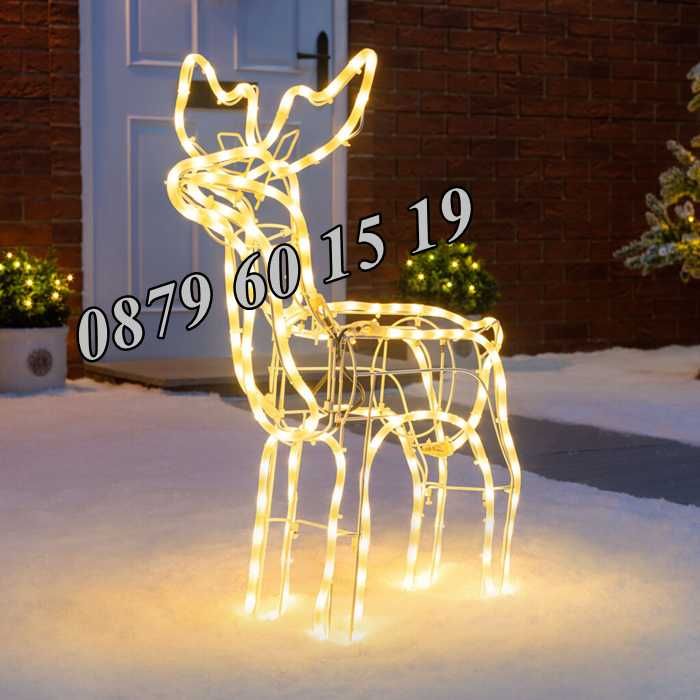 Коледен светещ елен, коледна украса, жълта светлина
