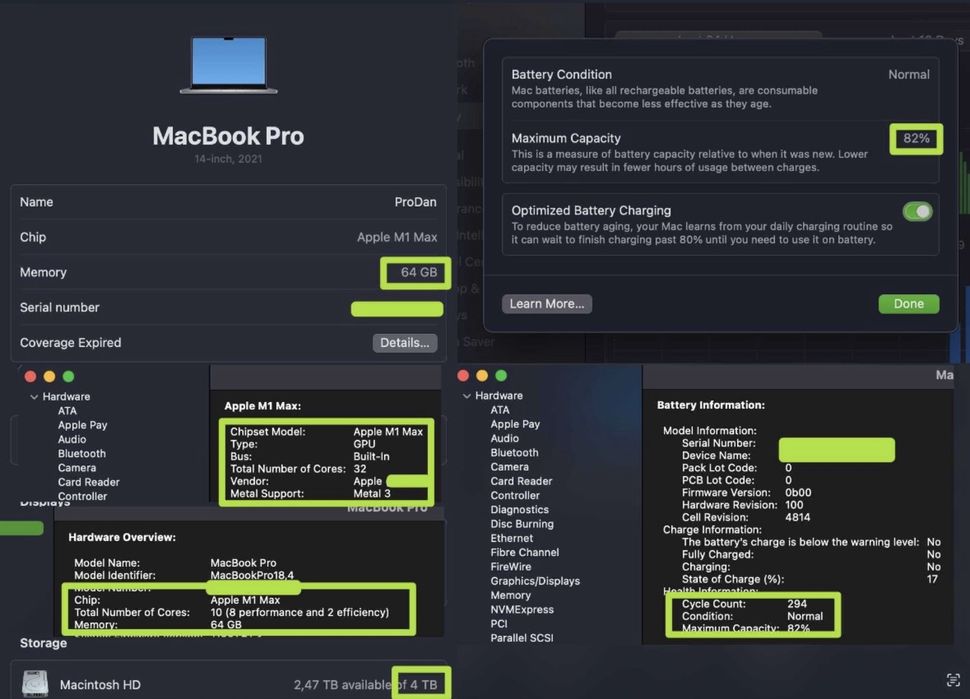 Macbook Pro 14 M1 Max 10 CPU 32 GPU 64GB RAM 4TB SSD Space Grey