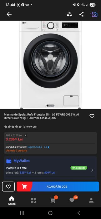 Masina de spalat rufe frontala slim LG F2WR509SBW garantie 2 ani