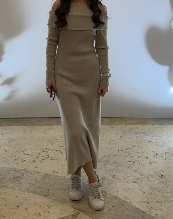 Платье осень зима беж