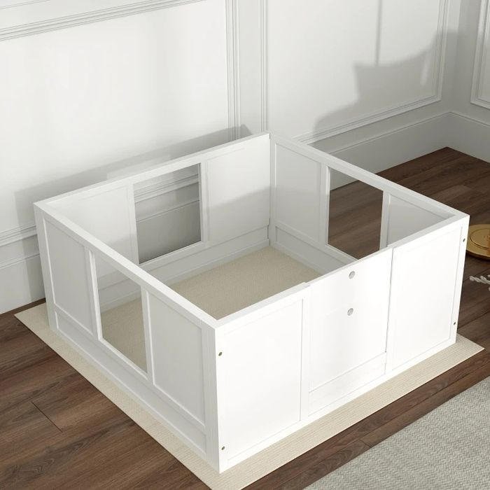 Дървена кутия с ПВЦ прозорци за новородени кученца с регулируем вход