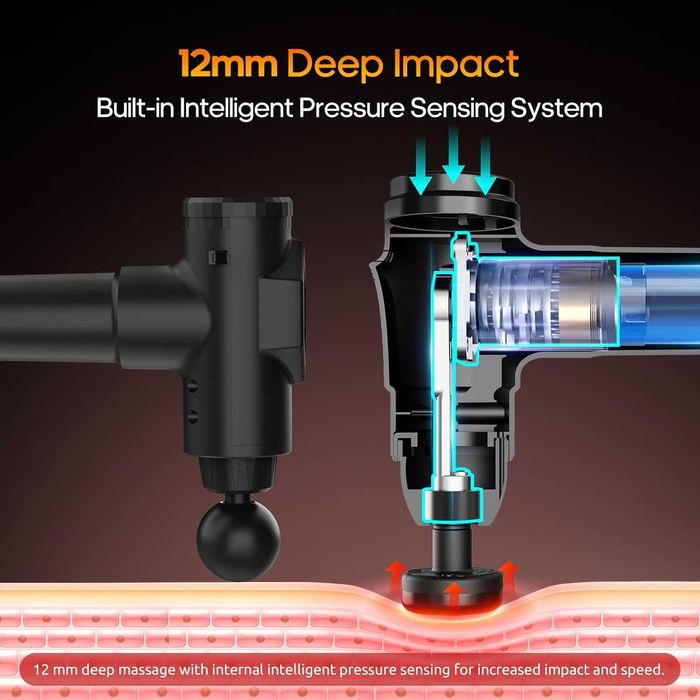 Масажен пистолет с LCD дисплей,скорости и 6 накрайника – с твърд калъф
